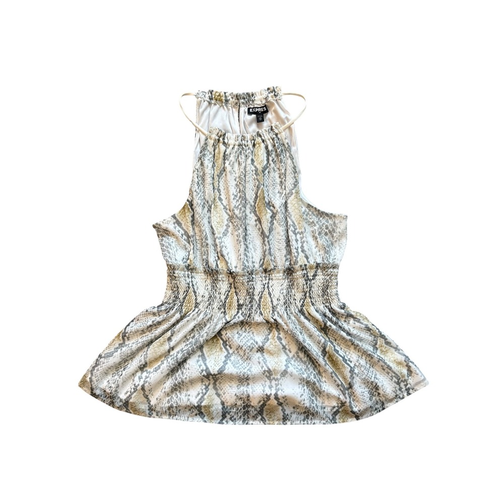 Express Women's XS Snake Print Halter Top white gray Animal Print Sleeveless‎